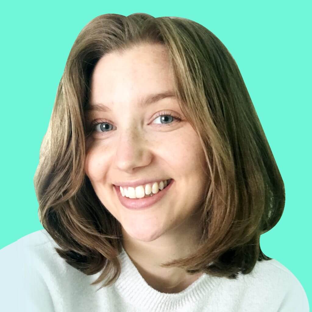 WordPress Junior Developer Steph pictured smiling against a turquoise background